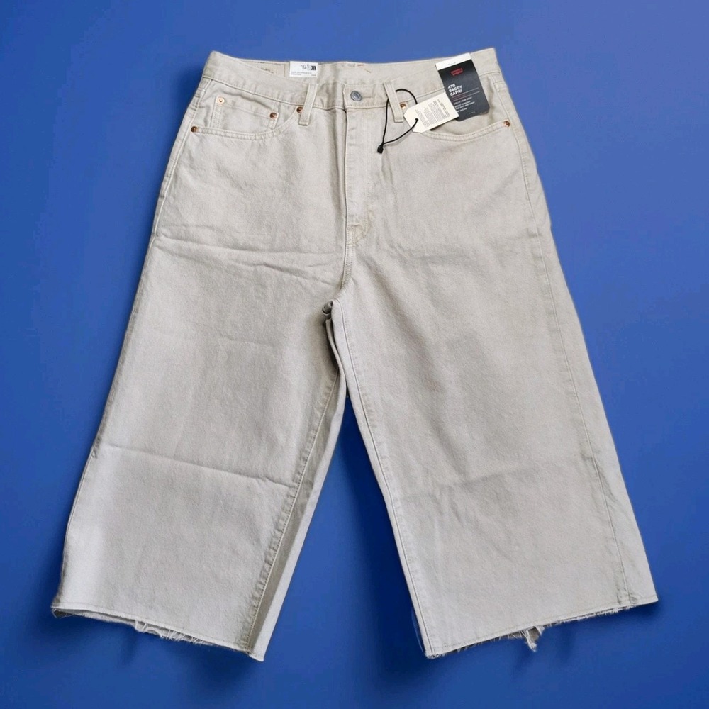 Levis 478 Premium Baggy Capri Shorts Mens Size 32x18 Y2K Skater Thrashed Beige